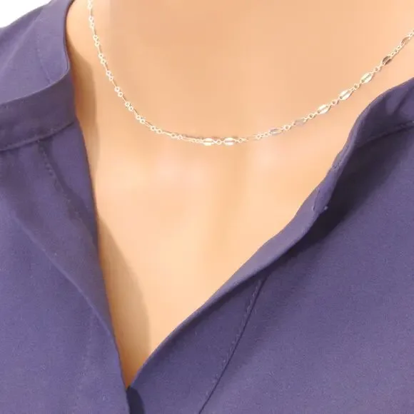 16 Sterling Silver Mirror Chain Necklace, sparkling, silver choker, 44-33s